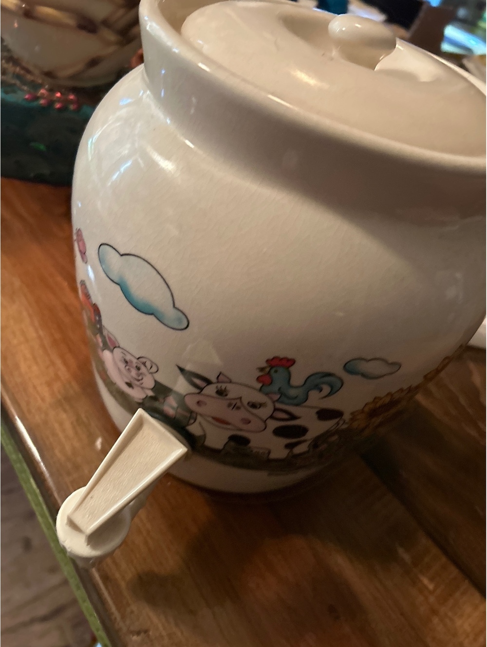 Vintage Ceramic crock  with Farm Animal and Sunflower Design